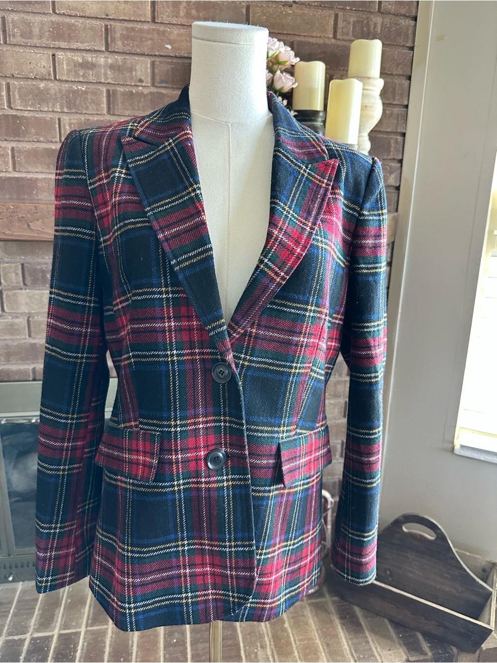 Chadwicks of Boston Red Tartan Plaid Wool Blend Blazer Jacket Size 8
